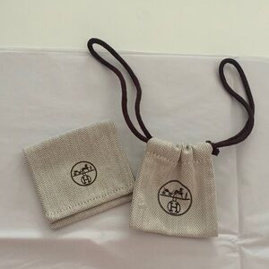 Hermes Beige and Brown Drawstring Pouch Set
